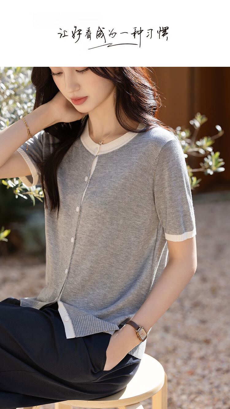 Demana [100 Lyocell] Summer Lightweight Office Round Neck Colorblock Slimming Concealing Knit Cardigan for Women Premium Feel 1