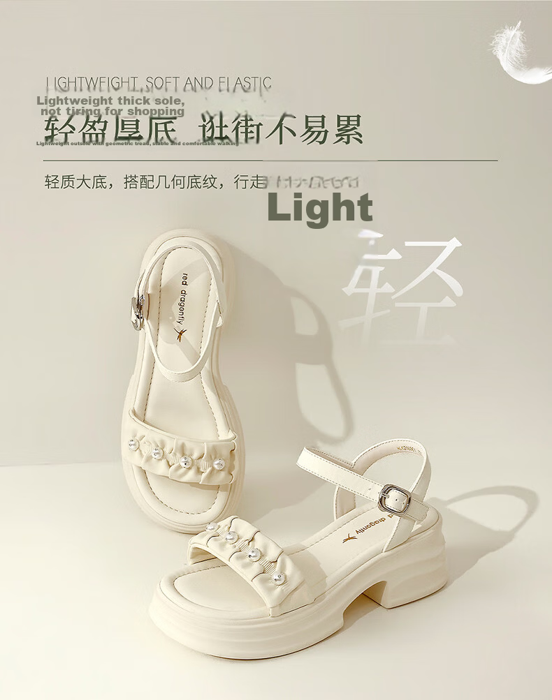Red Dragonfly Women's Sandals New Thick Heel Height Increasing Platform One-Strap Open Toe Casual Shoes WLK266861 Beige Size 37 7