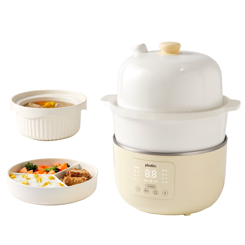 PLODON Small Ceramic Baby Food Cooker Baby BB Stew Steam Boil Multi-Function Ceramic Electric Steamer Pot