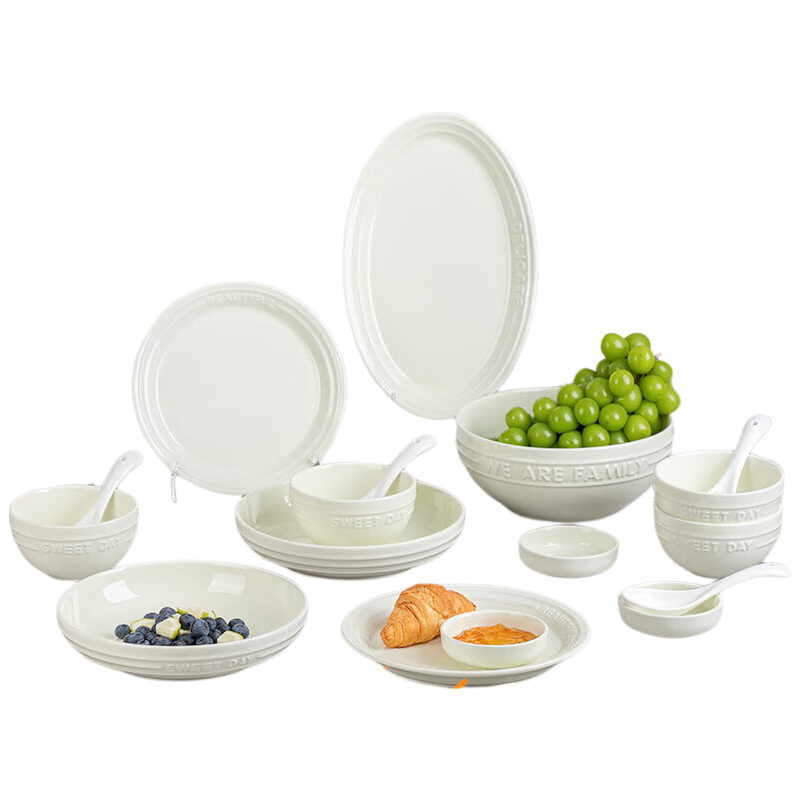Banwushenghuo French Truffle White Tableware Set, Luxury Ceramic Dinnerware for Home Use, High-Quality Aesthetic Bowls And Plates, Housewarming Gift
