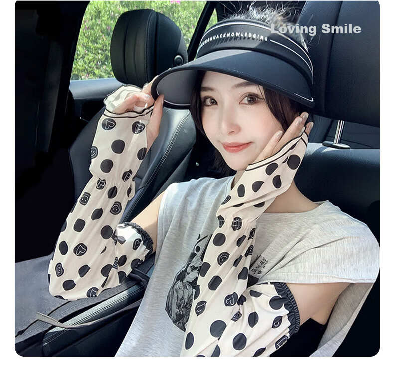 GLO-STORY Women's UV Protection Ice Silk Sun Sleeves Cute Sweet Outdoor Cycling Driving Arm Sleeves 24