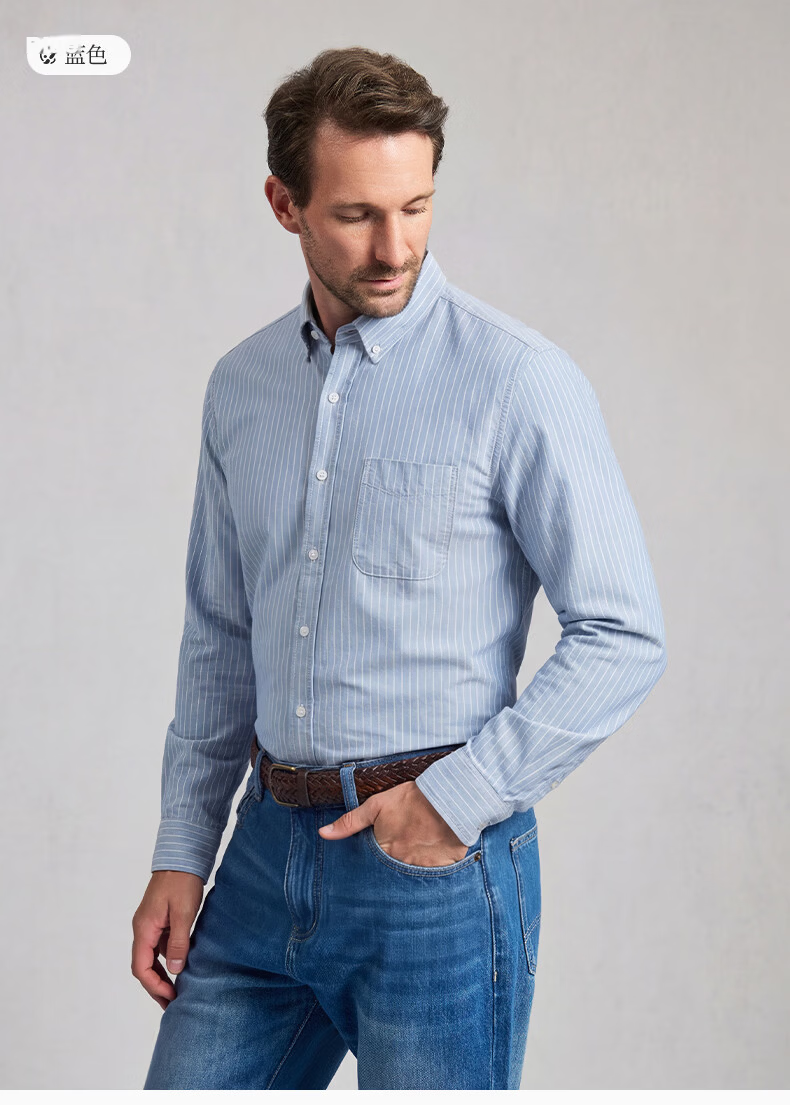 Texwood Deshiwo Apple Standard Shoulder Men's Long Sleeve Striped Casual Shirt Blue S 18