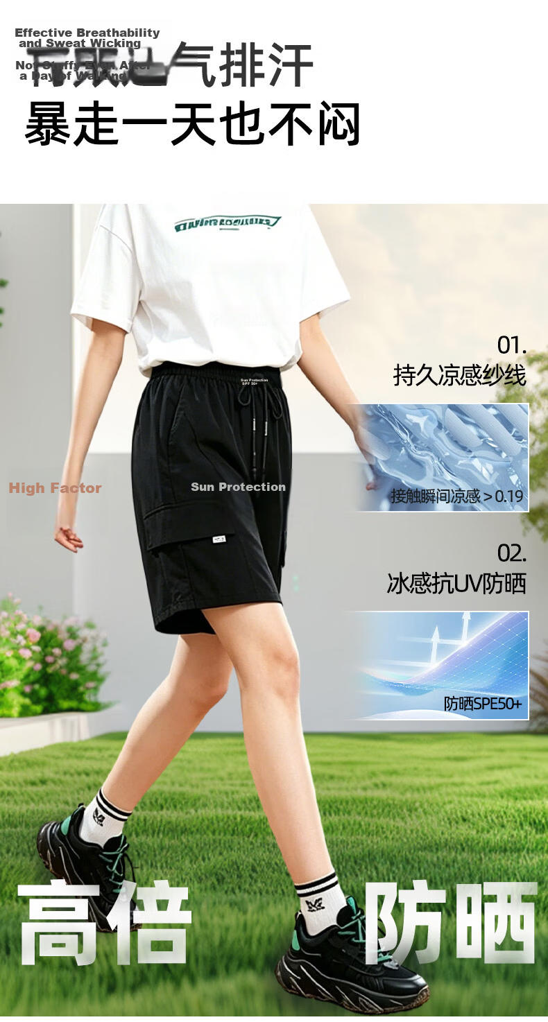 Xueqiman Ice Silk Workwear Quick-Dry Women's Shorts 2026 Summer New Loose Straight Sports Shorts Black Knee-Length Pants 3