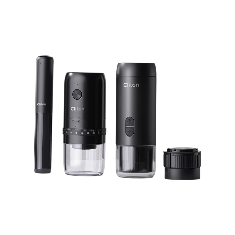 CLITON Portable Coffee Machine, Car-Mounted Wireless Handheld Italian Espresso Semi-Automatic Coffee Maker with Grinder And Milk Frother for Camping