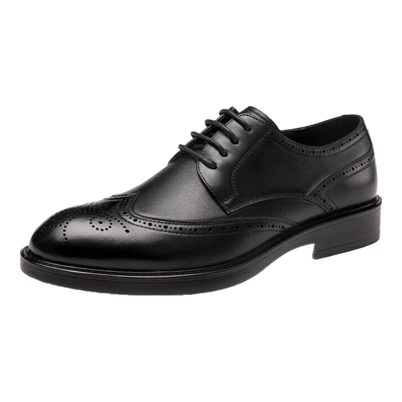 Aokang Men's Formal Business Leather Shoes, Wedding Carving Cowhide Brogue Shoes, Black, Size 41