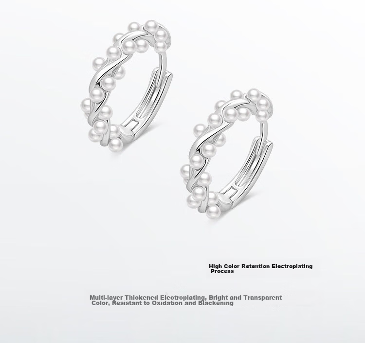 Aji Bean Earrings for Women Silver Pearl Hoop Unique Design Minimalist Delicate Stud Earrings 7