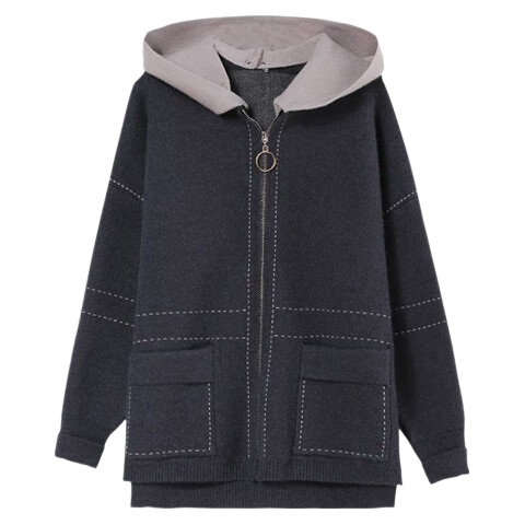 Hengyuanxiang Middle-Aged Women's Autumn Fashion Short Knitted Jacket, Elegant Hooded Cardigan for Middle-Aged And Elderly Women, Spring And Autumn Outerwear
