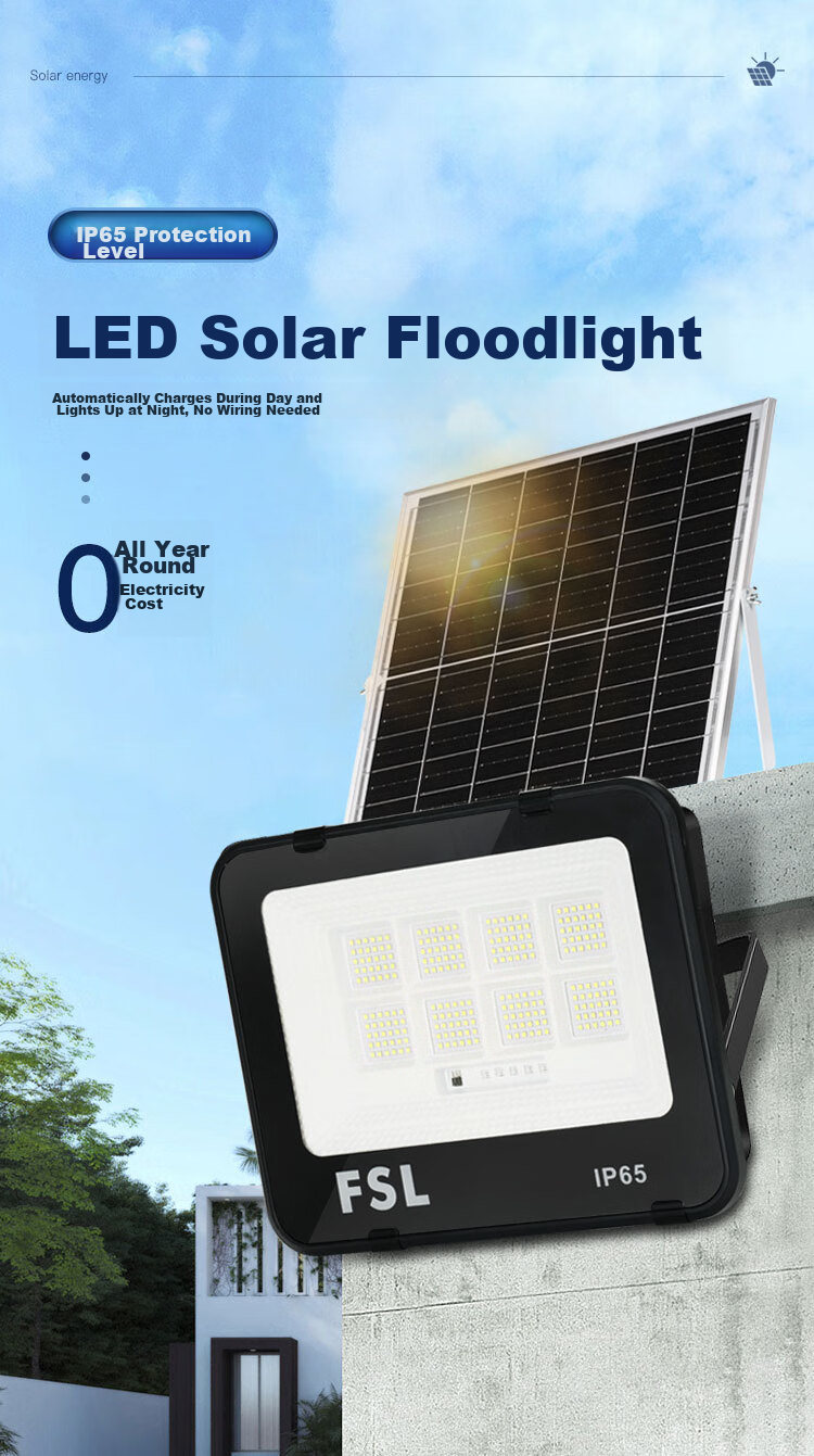 FSL Foshan Lighting LED Solar Floodlight Smart Light Control Remote Dimming Timer IP65 Monocrystalline Silicon Fast Charging 6W 540 Lumens 10000mAh Battery Capacity 1