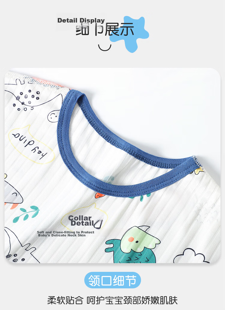 Bingxue Cotton Children's Pajamas Boys and Girls Ice Silk Summer Thin Seven-Sleeve Cooling Mid-Long Pants Air Conditioning Two-Piece Set 16