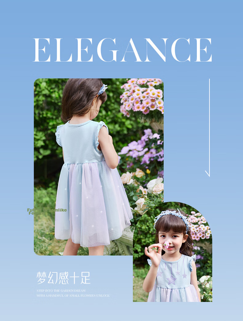 JELLYBABY Flutter Sleeve Fairy Dress Summer Girls Baby Patchwork Mesh Breathable Lightweight Skirt 15