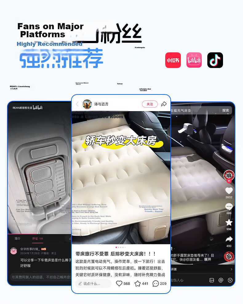XIANNIAO Car Inflatable Mattress Rear Seat Sleeping Pad Car Sleep Aid Flat Cushion for Sedan SUV with Automatic Air Pump 1