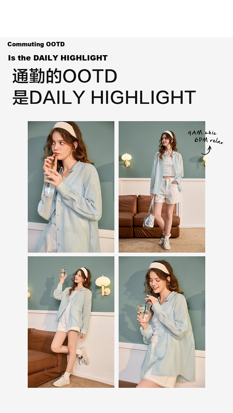 TonLion 2026 Spring Women's Striped Long Sleeve Shirt Light Blue L 5