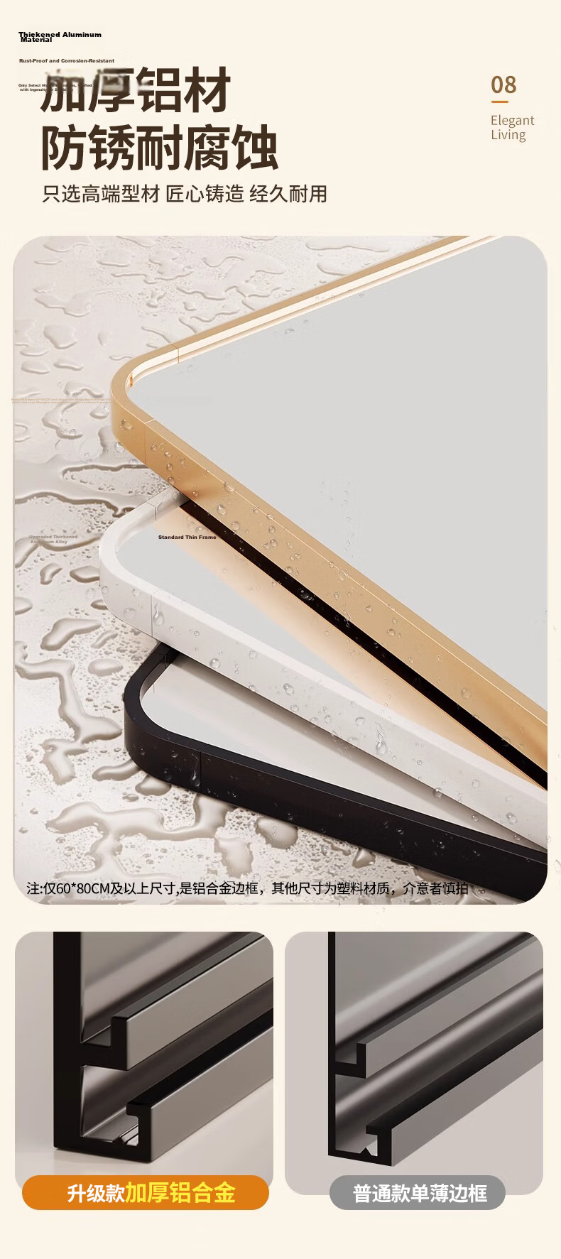 Quanpinwu Wall-Mounted Mirror Sticker Bathroom Mirror No-Drill Toilet Mirror Home Use High-Definition Glass Mirror 40x50cm 7