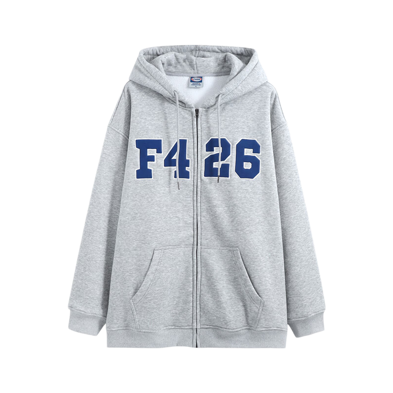 F426 Official Store National Trend Loose-Fit 4-Color Large LOGO Patch Cardigan Sweatshirt Jacket, Floral Gray, M