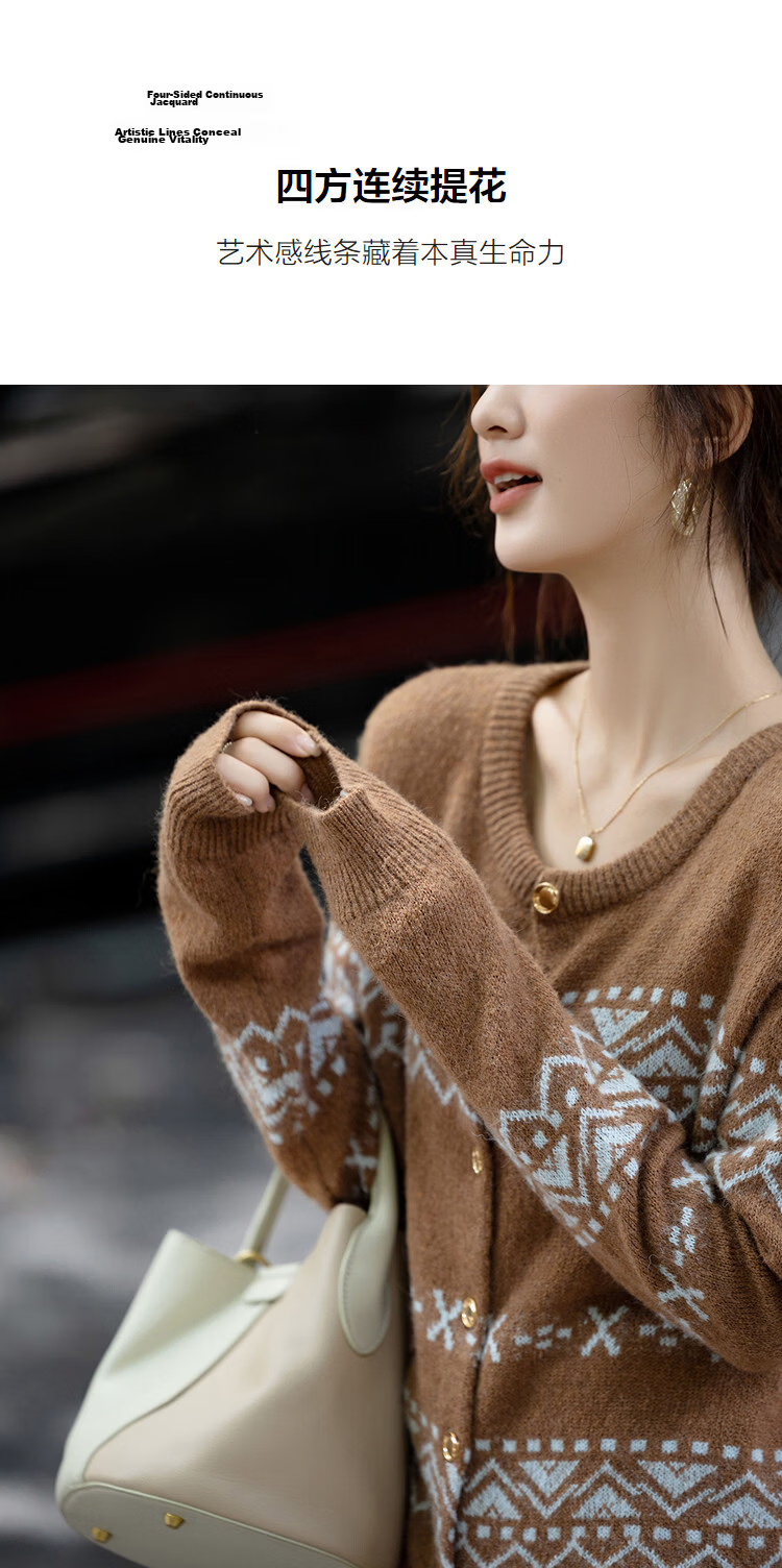 Demana Autumn Fair Isle Wool Blend Jacquard Cardigan Loose Knit Sweater for Women 5