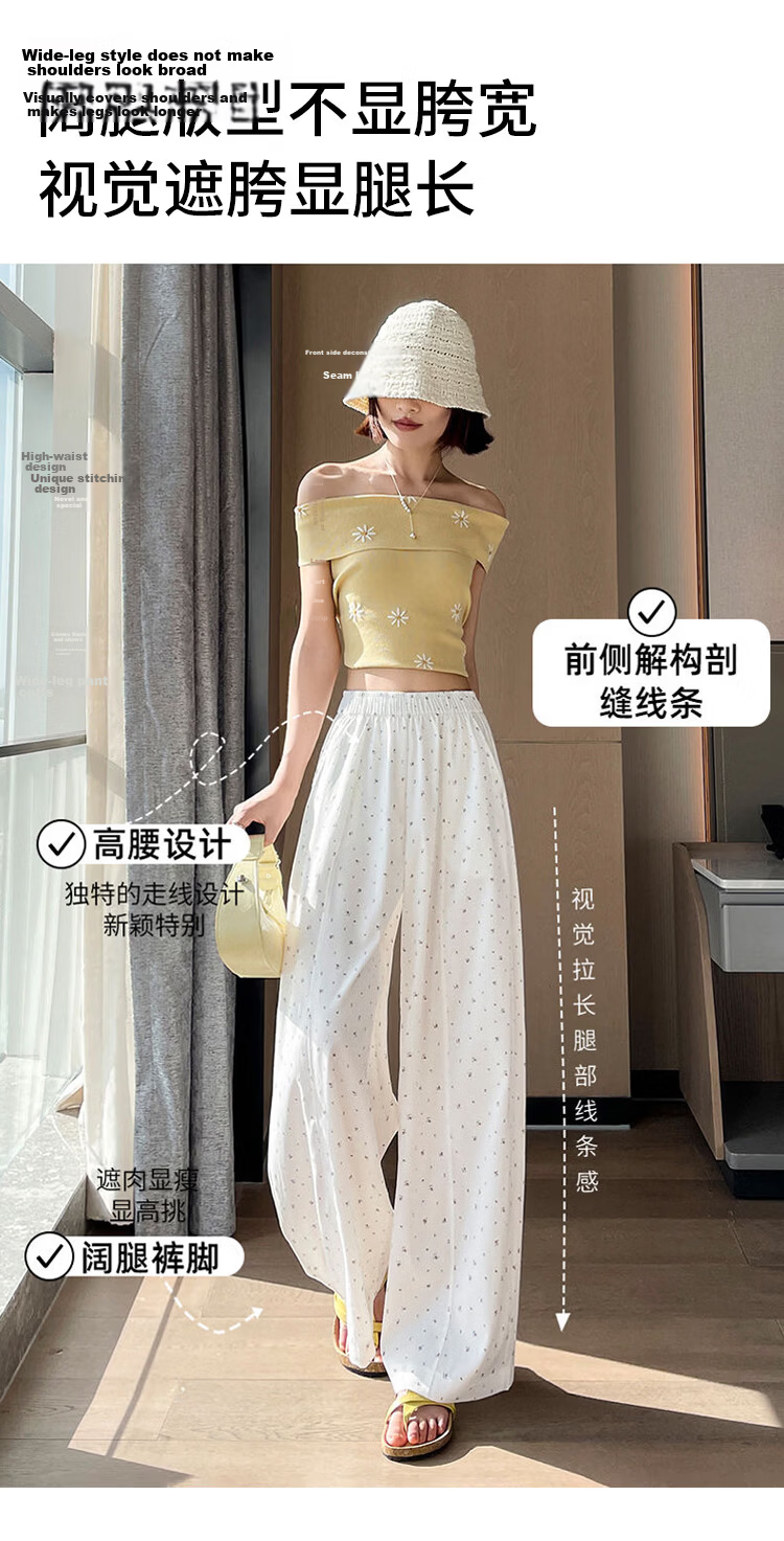 2026 New Summer Women's Loose High-Waist Wide-Leg Floral Casual Pants 3