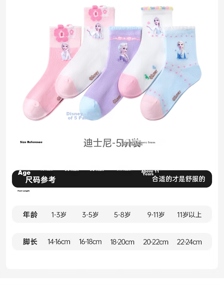 Disney Girls Summer Thin Antibacterial Socks 10A Grade Mesh Elsa Princess Seamless Socks XS 8