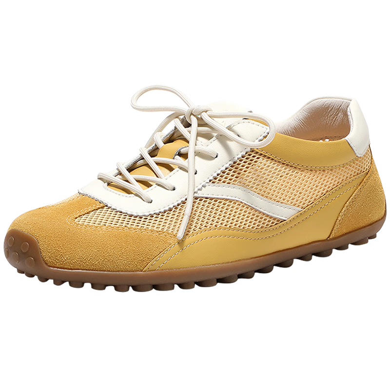 Senda Nai Pi De Women's Training Shoes 2026 Spring New Lambskin Mesh Breathable Flat Casual Shoes 4XV26BM6 Yellow Size 35