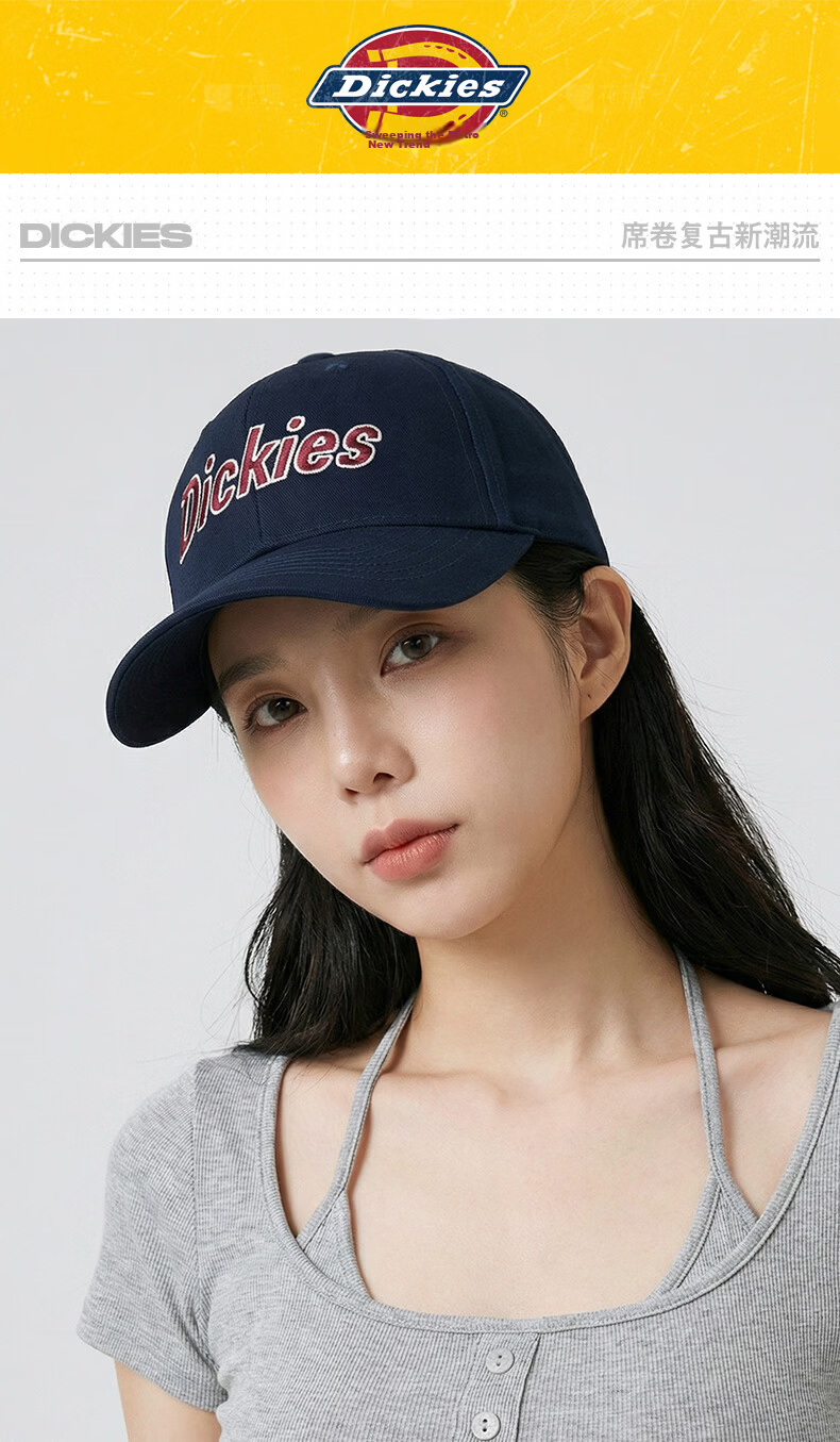 Dickies Vintage Hard Top Baseball Cap Unisex Adjustable Velcro Duckbill Hat Navy Blue Outdoor Sunshade Cap 1