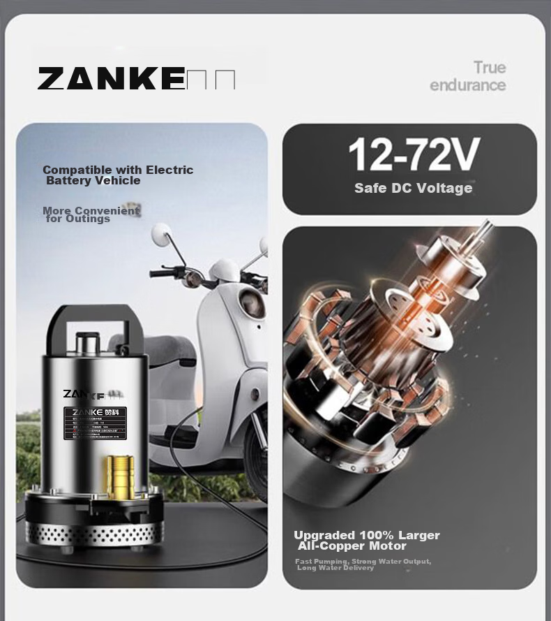 Zanco DC Submersible Pump Agricultural and Household Watering Device Electric Vehicle Water Pump High Lift 24V 1 Inch 2
