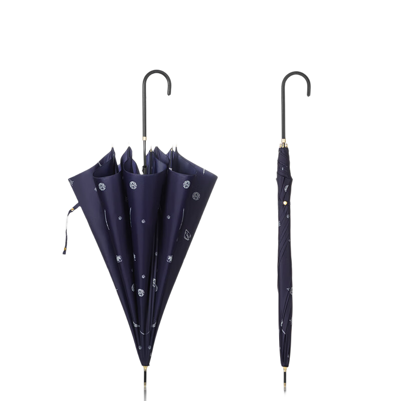 Marie Claire Long Handle Umbrella with Curved Hook And Straight Ribs, High-Quality Women's Umbrella, 8 Ribs Windproof, Dark Blue