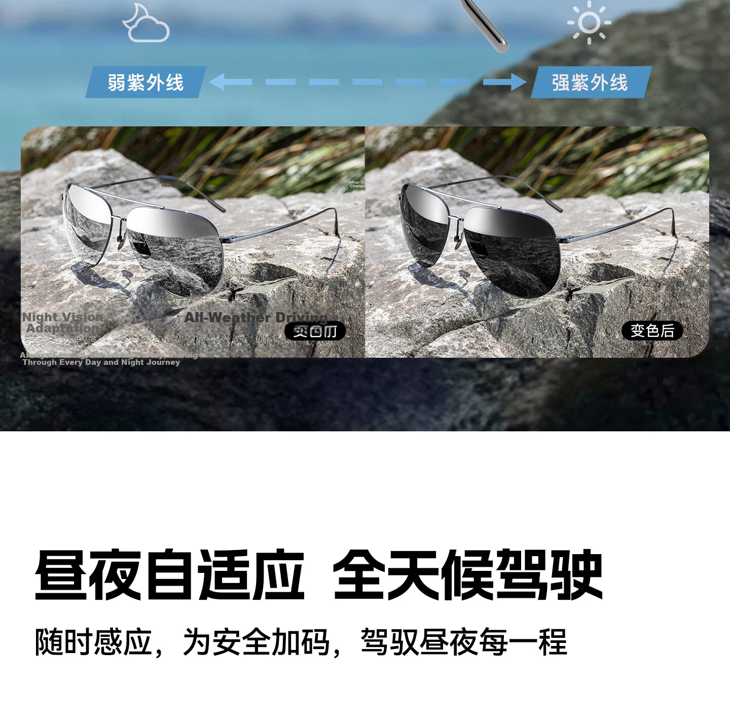 CAPONI Ultra-Light Titanium Frame Polarized Photochromic Sunglasses for Men, Driving Day and Night Use, Pilot Style Anti-Glare 10