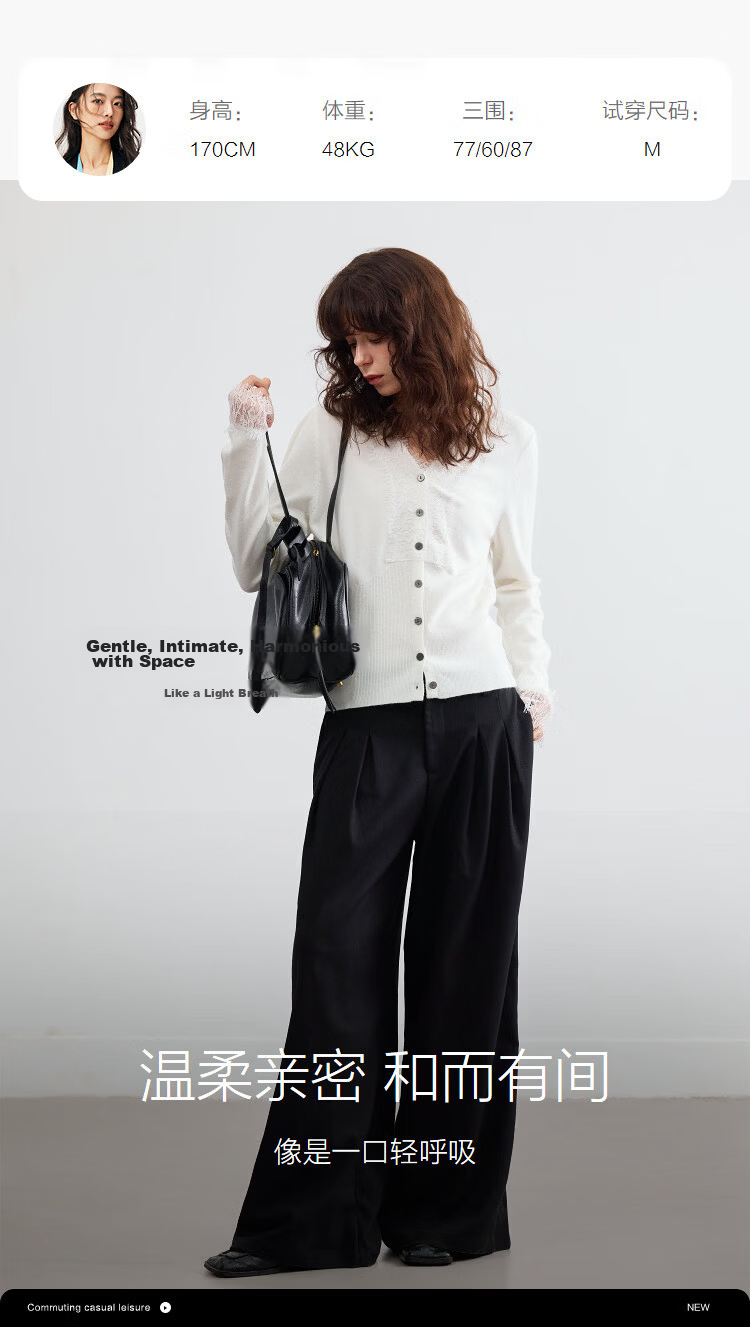 Demana Spring Elegant V-Neck Lace Trim Wool Blend Slim Fit Knit Cardigan for Women 11
