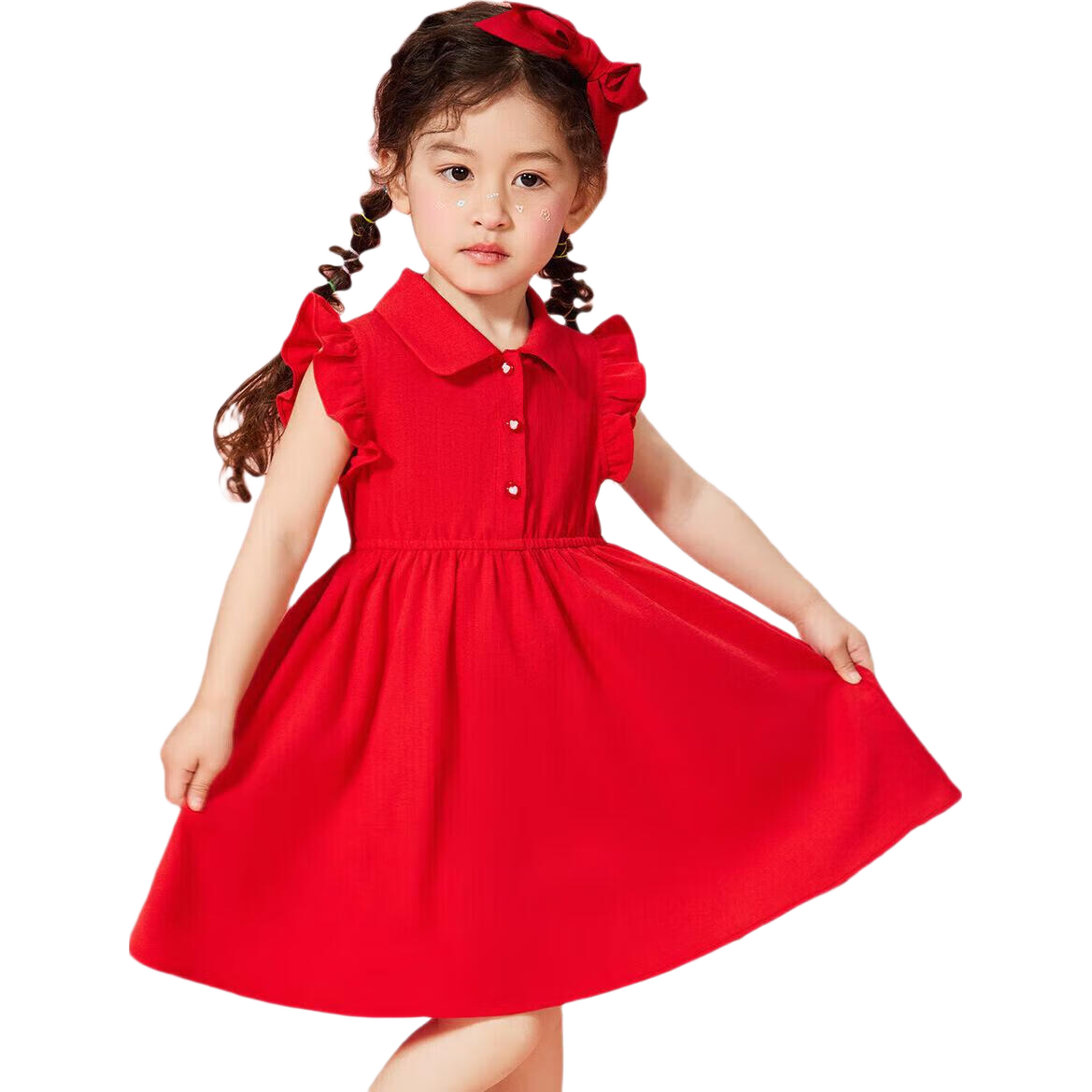 ASK JUNIOR Girls' Summer Vacation Dress, Children's Sundress with Lace Sleeves, Princess Dress for Summer Vacatio