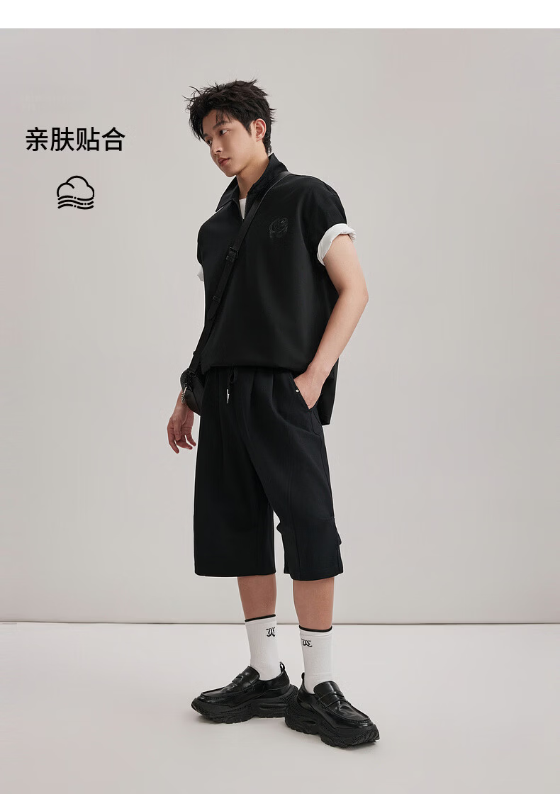 CABBEEN Pure Cotton Semi-Bleached Plain Half-Zip Polo Shirt Men Vintage Street Print Summer Short Sleeve Breathable Polo Shirt 14