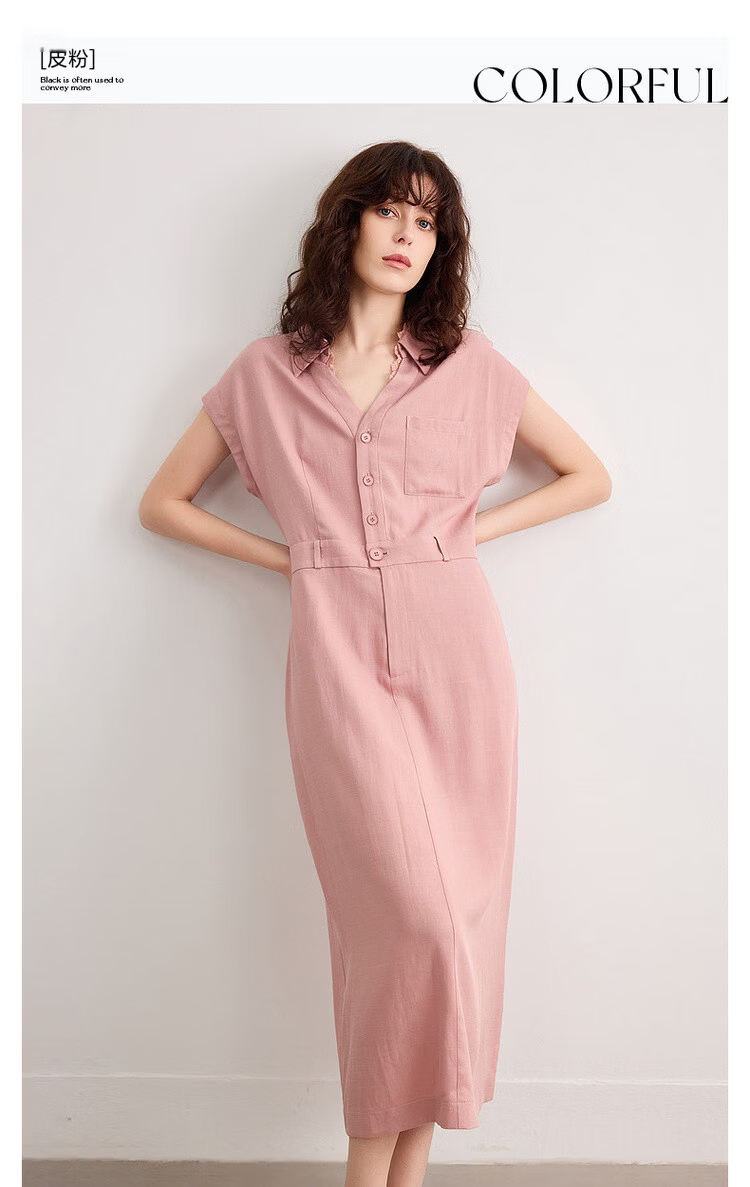 Demana Summer Elegant Lace Splice V-Neck Waist-Slimming Slit Mid-Length Dress with Natural Linen 3