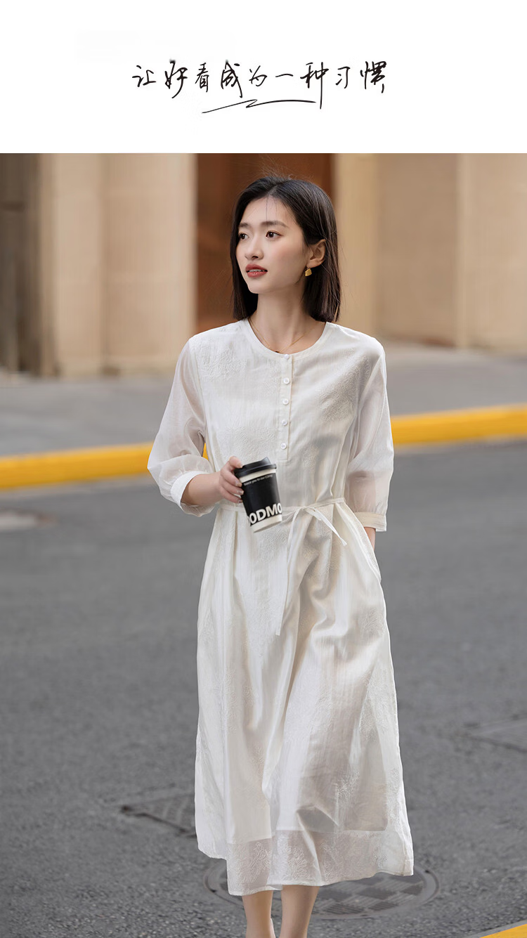 Demana Luxurious Tencel Spring Urban Lady Embroidered Lace-Up A-Line Lightweight Petite Women's Dress 1