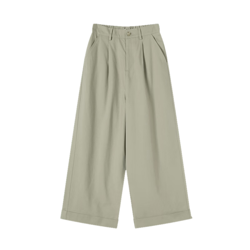 TonLion 2026 Spring Turn-up Women's Casual Pants Khaki Green M