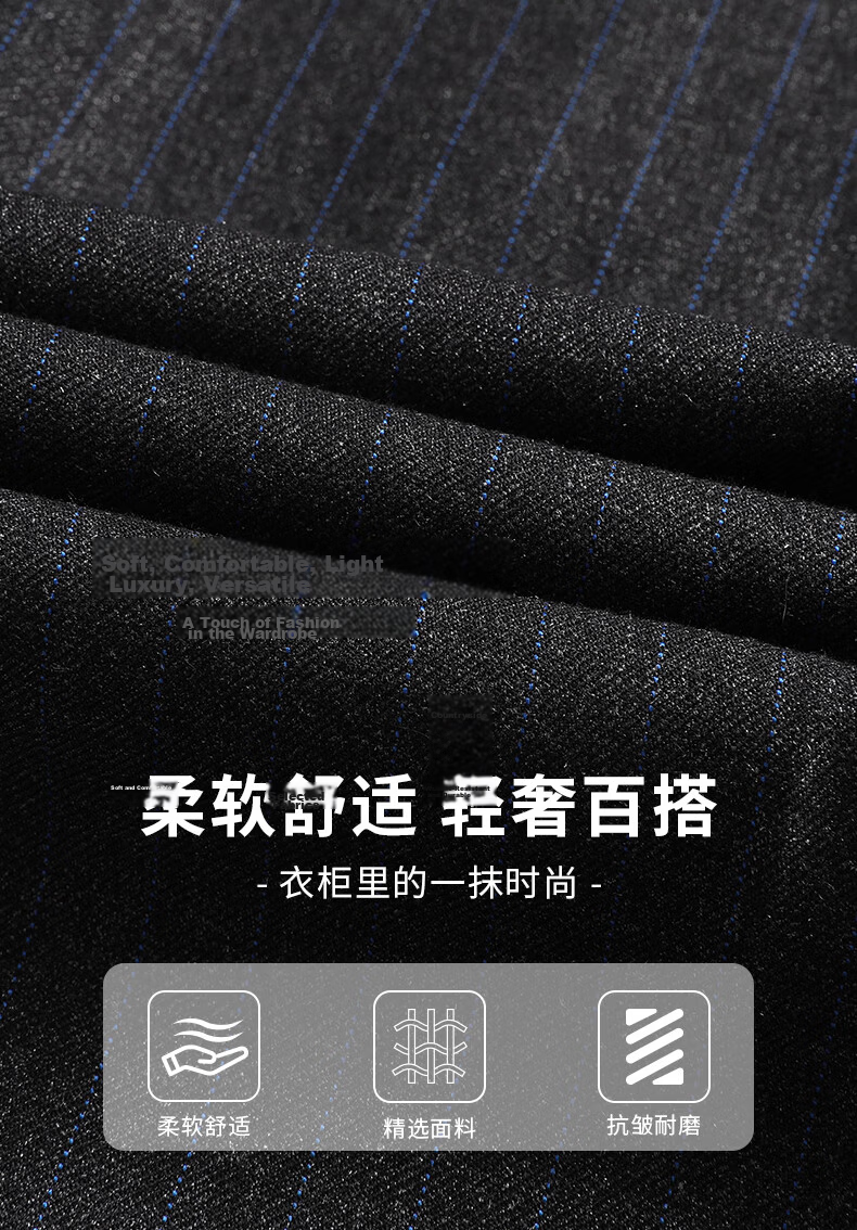Shanshan Men's Slim Fit Business Formal Suit Set Striped Casual Groom Wedding Attire 3