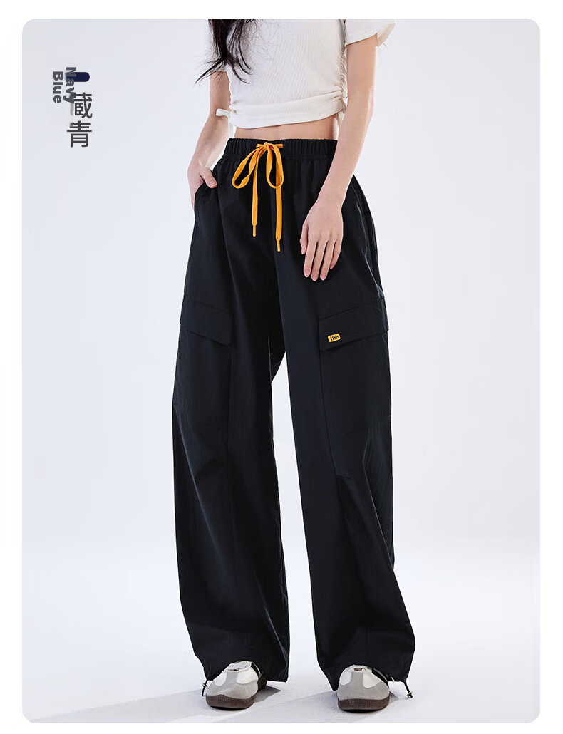 Langsha Women's Convertible Work Pants Summer Cool High Waist Slim Casual Drawstring Pleated Wide-Leg Pants Fashion Trend 19