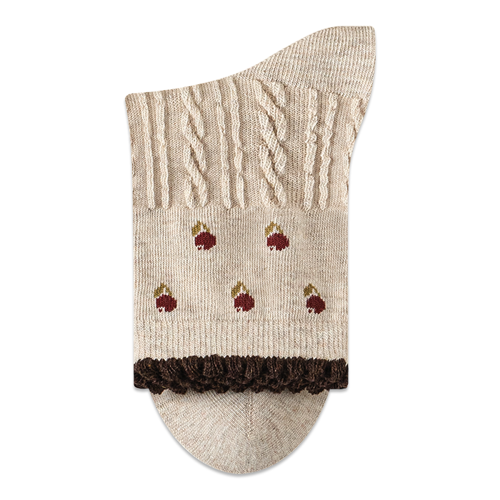 Tulan Duo [7A Antibacterial] Spring Summer Women's Deodorant Mid-Calf Socks Lace Socks Spring Twist Embroidery Maillard Color Socks