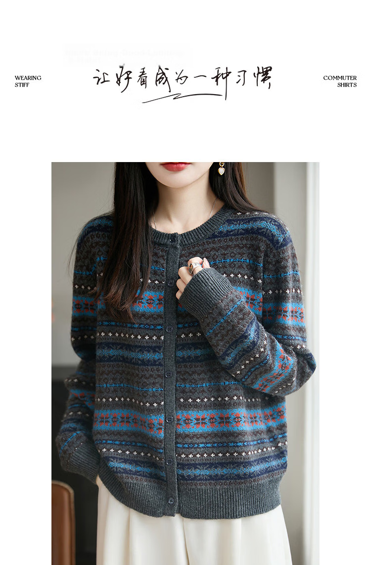 Demana Spring Fair Isle Jacquard Crew Neck Colorblock Loose Slim Wool Rabbit Hair Knit Sweater for Women Premium 9