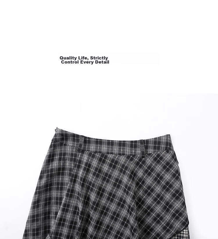 Demana Vintage Date Autumn Design Patchwork Plaid Striped A-Line Slimming Concealment High-End Women's Skirt 12