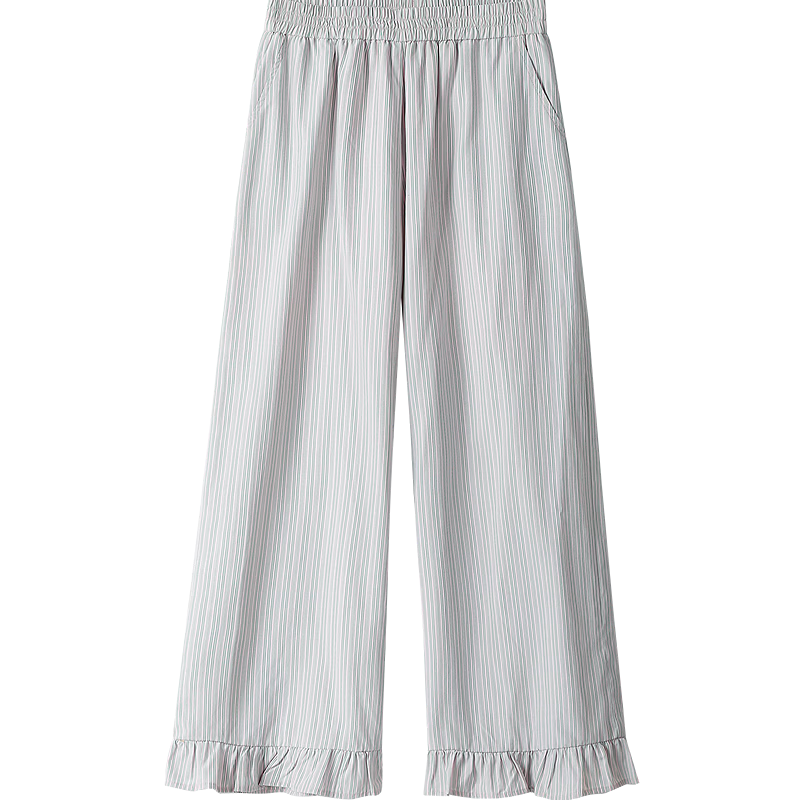 INMAN Lyocell Cotton Vintage Striped Wide-Leg Pants 2026 Summer Women's New Elastic Waist Ruffle Trousers