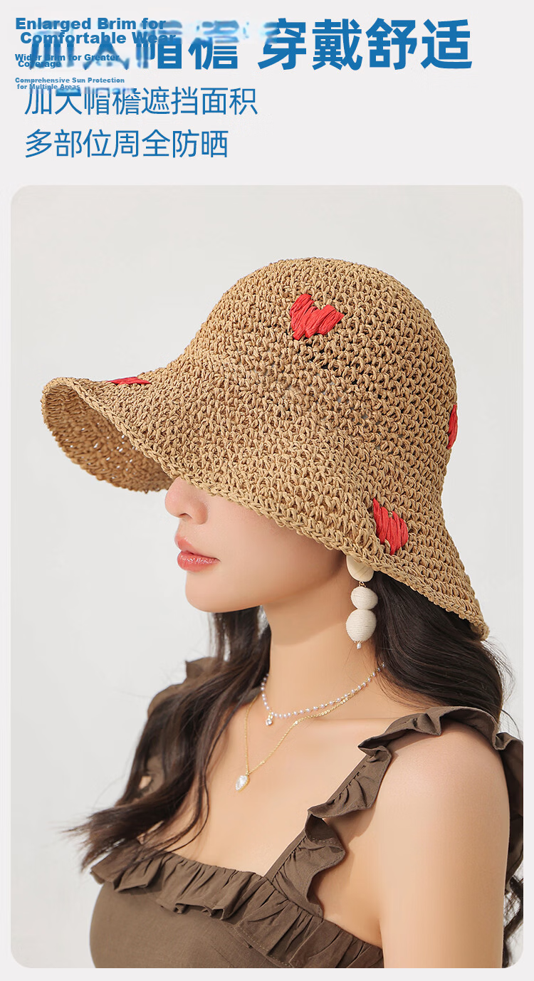 Romon Women's Sun Protection Hat UV Protection Wide Brim Face Covering Beach Straw Sun Hat Fisherman Hat 2