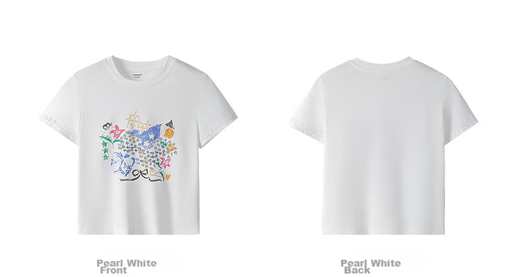 INMAN White Printed Shoulder Short Sleeve T-Shirt 26 Summer Women's New Round Neck Lace Slim Top Pearl White XL 20