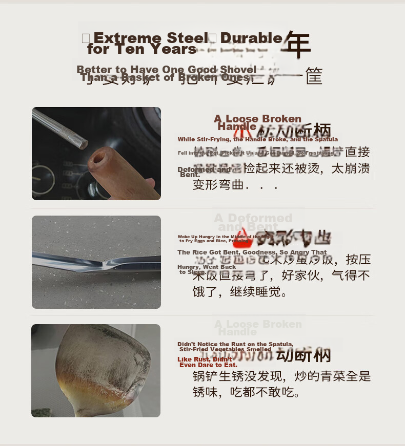 Shuyao 316L Stainless Steel 3-Piece Thickened One-Piece Spatula Set Gold Standard Cooking Spatula for Wok Heat-Resistant 13