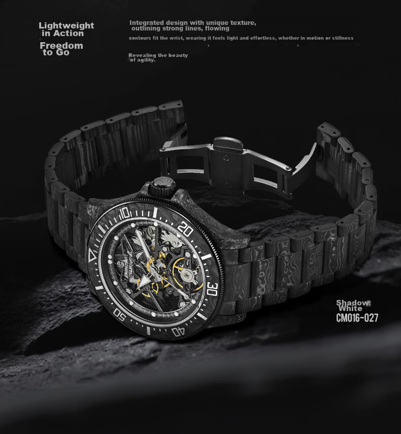 CRONUSART Kluos Full Carbon Fiber Men's Automatic Mechanical Watch Business Hollow Luminous Wristwatch 5