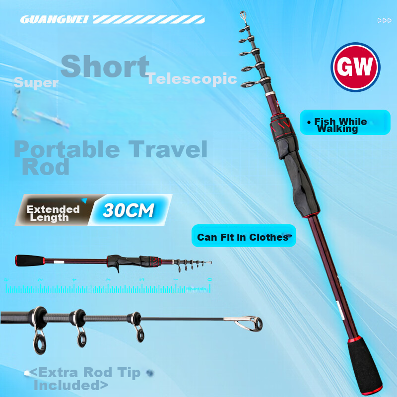 GW 1.5m Straight Handle Xianglin Telescopic Lure Rod ML Medium Light Versatile Short Section Lure Fishing Rod for Mandarin Fish Fishing Gear