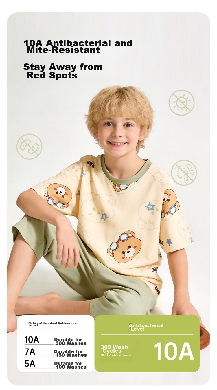 Hodo Kids 100% Cotton Boys' Summer Thin Round Neck Pajama Set, Baby Boys' Wearable Homewear 2