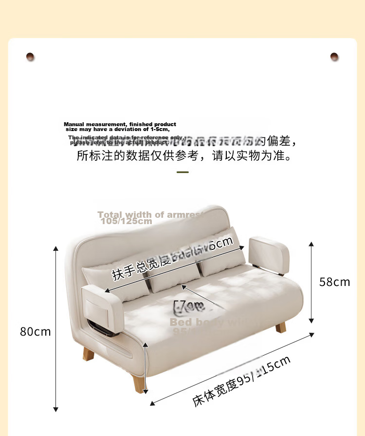 Yupin Sofa Bed Home Living Room Single Double Nap Foldable Sofa Chair Small Sofa S327 Latex Off-White 105 19