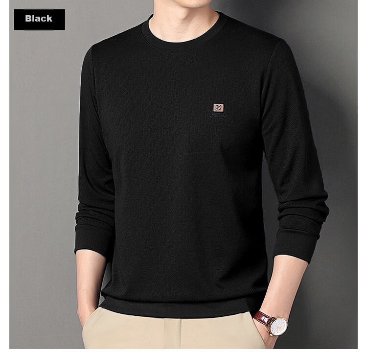 Pierre Cardin Men's Sweatshirt Spring and Autumn Business Casual Long Sleeve T-Shirt Elastic Skin-Friendly Base Shirt Men's Clothing Bean Green L 13