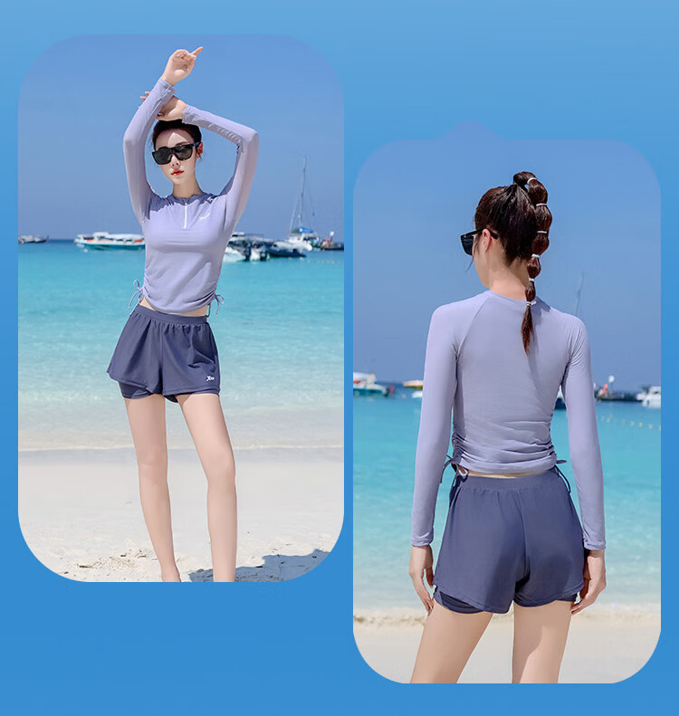 Xtep Women's High-End Long Sleeve Two-Piece Swimsuit, Tummy Control, Slim Fit, Conservative, Fashionable Beach Vacation Swimwear 15