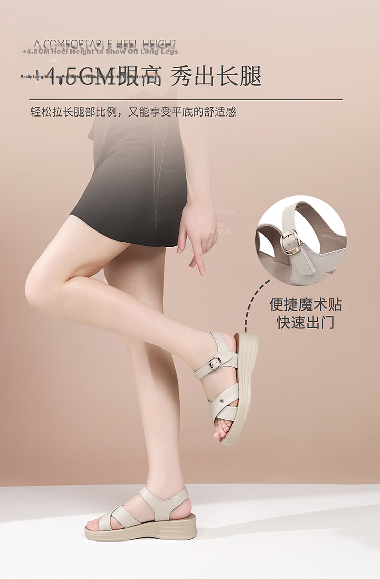 Red Dragonfly Mom Summer Sandals Soft Leather Sole Middle-aged and Elderly Women's Shoes Magic Tape Beach Shoes WTK265021 Black Size 38 6