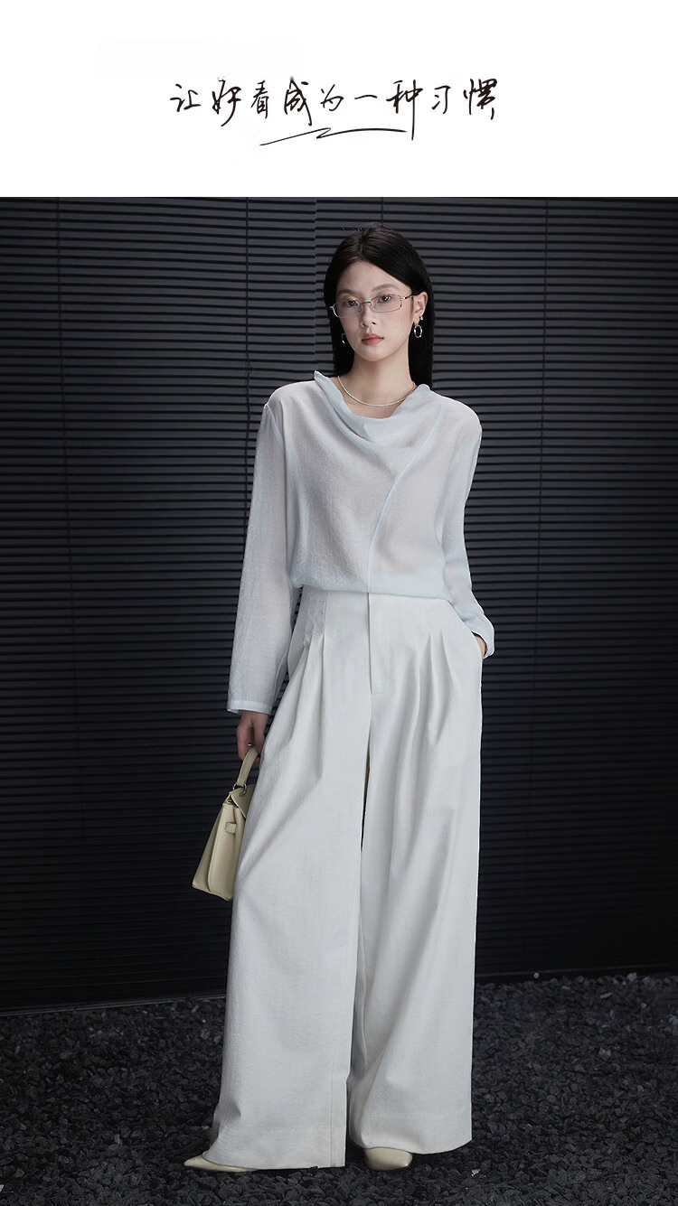 Demana [Smart Commuting] Spring Simple High-Waist Pleated Pocket Long Pants Petite Loose Women's Wide-Leg Casual Trousers 1