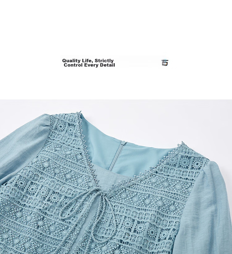 Demana Linen-Viscose Blend Tea Break Dress Spring Elegant Faux Two-Piece Lace Hollow Tower A-Line Women's Dress 12